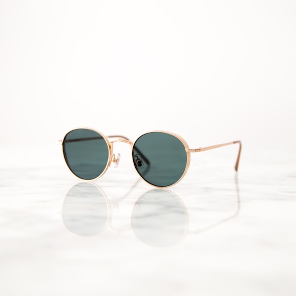 BlueWave Polarized Aviator Sunglasses UV400 Mirror Lens Metal Frame Unisex - Gold/Green
